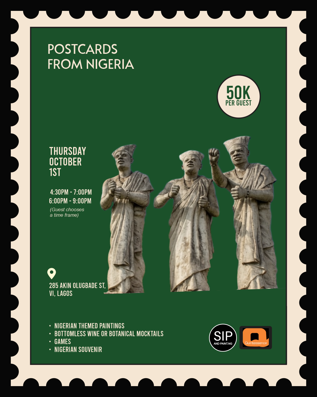 Postcards from Nigeria flyer — Thursday, 1 October, Green-White-Green: The Independence Eve Canvas