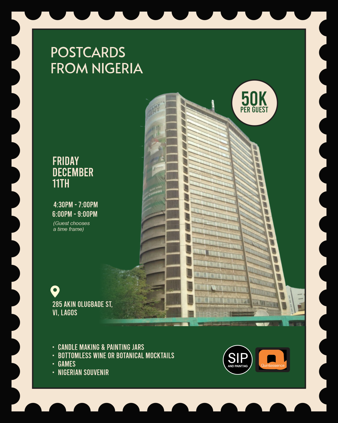 Postcards from Nigeria flyer — Friday, 11 December, Detty December Decompress: Scented Skylines