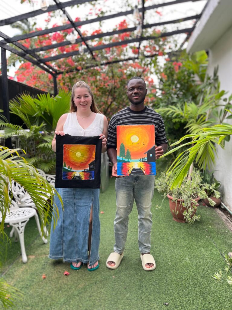 Painted tote bags from a Sip and Paint .NG Tuesday session